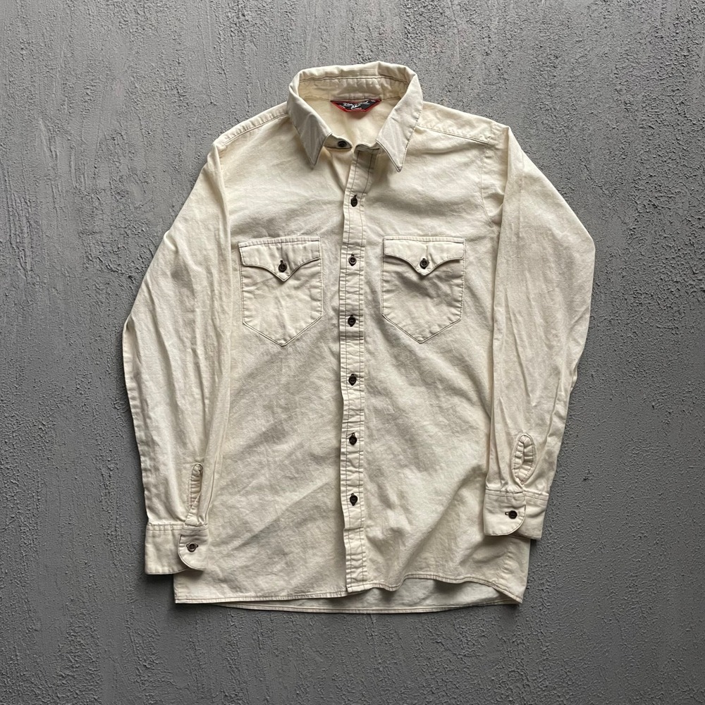 Vintage Western Work Shirt Mens Medium Cream 90s Transitions Zellers